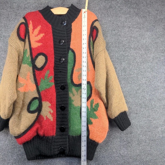Cervelle Women's Acryclic Mohair Blend Cardigan Multi L Fall Leaf Pattern Knit - Picture 9 of 12